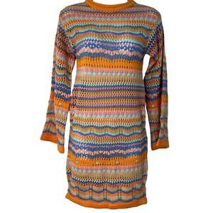 Princess Polly Womens Size 4 Crochet Capri Mini Dress Orange Blue Stripe NWT